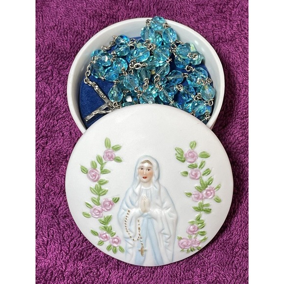 My Rosary Blue Beads Roman Catholic With Music Box Works - Picture 1 of 10